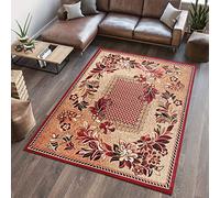 TAPISO Atlas Alfombra Suave de Pelo Corto Resistente Diseño Moderno Clásico Tradicional Rojo Beige Alfombra de Salón Habitación Dormitorio Oeko-Tex 140 x 200 cm