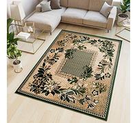 TAPISO Atlas Alfombra Suave de Pelo Corto Resistente Diseño Moderno Clásico Tradicional Verde Beige Alfombra de Salón Habitación Dormitorio Oeko-Tex 100 x 200 cm