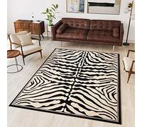 TAPISO Atlas Alfombra Suave de Pelo Corto Resistente Diseño Moderno Piel Animal Negro Crema Alfombra de Salón Habitación Dormitorio Comedor Oeko-Tex 120 x 170 cm