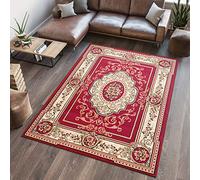 TAPISO Atlas Alfombra Suave de Pelo Corto Resistente Diseño Tradicional Clásico Persa Vintage Rojo Crema Alfombra de Salón Habitación Dormitorio Oeko-Tex 160 x 220 cm