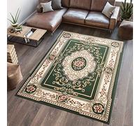 TAPISO Atlas Alfombra Suave de Pelo Corto Resistente Diseño Tradicional Clásico Persa Vintage Verde Crema Alfombra de Salón Habitación Dormitorio Oeko-Tex 70 x 130 cm