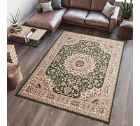 TAPISO Atlas Alfombra Suave de Pelo Corto Resistente Diseño Tradicional Clásico Vintage Beige Verde Alfombra de Salón Habitación Dormitorio Oeko-Tex 80 x 150 cm