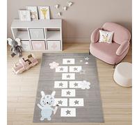 TAPISO Baby Alfombra de Habitación Infantil Bebé Juvenil Alfombra para Niños Alfombra de Juegos Diseño Moderno Gris Blanco Rayuela Suave Alfombra de Pelo Corto 140 x 200 cm