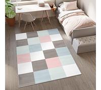 TAPISO Baby Alfombra de Habitación Infantil Bebé Juvenil Alfombra para Niños Alfombra de Juegos Diseño Moderno Gris Blanco Azul Rosa Verde Cuadros Suave Pelo Corto 80 x 150 cm