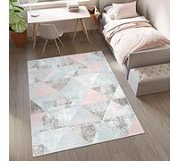 TAPISO Baby Alfombra de Habitación Infantil Bebé Juvenil Alfombra para Niños Alfombra de Juegos Diseño Moderno Gris Blanco Azul Rosa Geométrico Suave Pelo Corto 80 x 150 cm