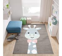 TAPISO Baby Alfombra de Habitación Infantil Bebé Juvenil Alfombra para Niños Alfombra de Juegos Diseño Moderno Gris Azul Rosa Jirafa Suave Pelo Corto 180 x 250 cm