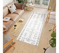 TAPISO Boho Alfombra de Pasillo Salón Dormitorio Moderno Crema Gris Étnico Azteca Flecos Suave Shaggy 100 x 400 cm