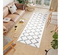 TAPISO Boho Alfombra de Pasillo Salón Dormitorio Moderno Crema Gris Oscuro Zigzag Flecos Suave Shaggy 100 x 150 cm