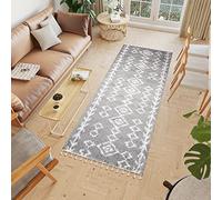 TAPISO Boho Alfombra de Pasillo Salón Dormitorio Moderno Gris Crema Étnico Azteca Flecos Suave Shaggy 100 x 150 cm