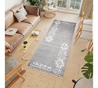 TAPISO Boho Alfombra de Pasillo Salón Dormitorio Moderno Gris Oscuro Crema Étnico Flecos Suave Shaggy 100 x 150 cm