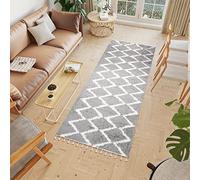 TAPISO Boho Alfombra de Pasillo Salón Dormitorio Moderno Gris Oscuro Crema Zigzag Flecos Suave Shaggy 100 x 150 cm