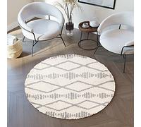 TAPISO Boho Alfombra Redonda Shaggy Alfombra de Pelo Largo Mullida Diseño Moderno Estampado Étnico Crema Gris Salón Dormitorio Habitación Infantil Oeko-Tex 160 x 160 cm