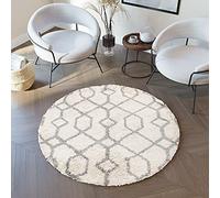 TAPISO Boho Alfombra Redonda Shaggy Alfombra de Pelo Largo Mullida Diseño Moderno Geométrico Crema Gris Salón Dormitorio Habitación Infantil Oeko-Tex 160 x 160 cm
