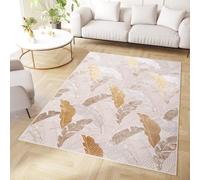 TAPISO Crystal Alfombra de Pelo Corto Brillante Suave Moderna Dorado Marrón Beige Hojas de Palma Tropical Efecto 3D Alfombra Salón Habitación Dormitorio Oeko-Tex 200 x 300 cm