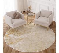TAPISO Crystal Redonda Alfombra de Pelo Corto Brillante Suave Beige Dorado Diseño Moderno Abstracto Efecto 3D Alfombra de Salón Habitación Dormitorio Oeko-Tex 160 x 160 cm