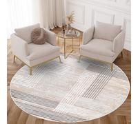TAPISO Crystal Redonda Alfombra Pelo Corto Brillante Gris Oscuro Gris Claro Blanco Beige Rayas Efecto 3D Salón Dormitorio Diseño Moderno Oeko-Tex 160 x 160 cm