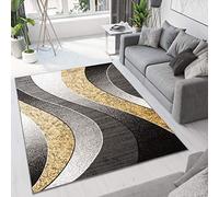 TAPISO Dream Alfombra de Salón Dormitorio Habitación Infantil Oficina Sala de Estar Diseño Moderno Abstracto Ondas Amarillo Gris Negro Blanco Pelo Corto Suave 140 x 200 cm