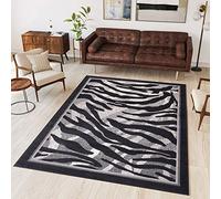 TAPISO Dream Alfombra de Salón Dormitorio Habitación Infantil Oficina Sala de Estar Diseño Moderno Negro Gris Blanco Piel Animal Tigre Alfombra de Pelo Corto Suave 160 x 230 cm