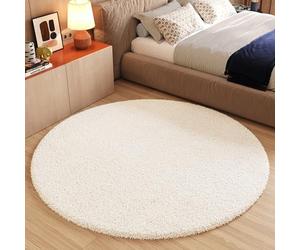 TAPISO Essence Alfombra Redonda Shaggy de Pelo Largo, Moderna, Color Crema, Color Crema, Sala de Estar, Dormitorio, Cama para Adultos y niños, Escritorio, Supersuave, Gruesa, Oeko-Tex, 100 x 100 cm