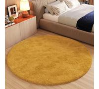 TAPISO Essence Alfombra Redonda Shaggy Pelo Largo Moderna Amarillo Mostaza Monocolor Alfombra Salón Dormitorio Adulto Niño Cama Escritorio Suave Super Suave Grueso Oeko-Tex 200 x 200 cm