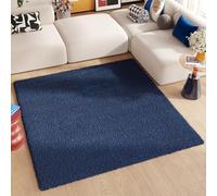 TAPISO Essence Alfombra Shaggy Cuadrada De Pelo Largo, Moderna, Azul Marino, Monocolor, Salón, Dormitorio, Adulto, Niño, Cama, Escritorio, Suave, Súper Suave, Gruesa, Oeko-Tex, 200 x 200 cm