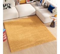 TAPISO Essence Alfombra Shaggy Cuadrada Pelo Largo Moderno Amarillo Mostaza Monocolor Alfombra Salón Dormitorio Adulto Niño Cama Escritorio Suave Super Suave Grueso Oeko-Tex 120 x 120 cm