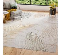 TAPISO Golden Alfombra de Pelo Corto Brillante Suave Moderna Hojas de Palmera Tropical Beige Dorado Verde Negro Alfombra de Salón Dormitorio Habitación Oeko-Tex 250 x 300 cm
