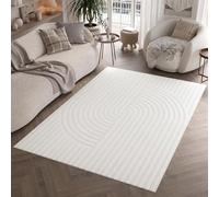 TAPISO Hygge Alfombra de Pelo Corto Efecto 3D Interior Diseño Moderno Abstracto Crema Blanco Alfombra de Salón Dormitorio Habitación Infantil Oeko-Tex 120 x 170 cm