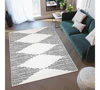 TAPISO Juno Alfombra Salón Dormitorio Juvenil Moderno Negro Crema Patrón Rayas Geométrico Suave 80 x 150 cm