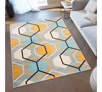 TAPISO Lazur Alfombra de Pelo Corto Resistente Diseño Moderno Negro Amarillo Turquesa Crema Gris Alfombra de Salón Dormitorio Habitación Infantil Juvenil Oeko-Tex 140 x 190 cm