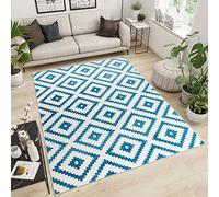 TAPISO Maroko Alfombra de Salón Sala Comedor Diseño Moderno Azul Blanco Marroquí Geométrico Diamantes Fina 80 x 150 cm