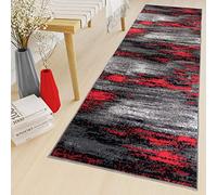 TAPISO Maya Alfombra de Pasillo Recibidor Salón Cocina Entrada Diseño Moderno Abstracto Negro Rojo Gris Fina Pelo Corto 80 x 310 cm
