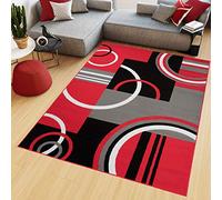 TAPISO Maya Alfombra de Pelo Corto Resistente Suave Diseño Moderno Abstracto Geométrico Rojo Negro Gris Blanco Alfombra de Salón Dormitorio Habitación Infantil 180 x 250 cm