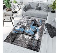 TAPISO Maya Alfombra de Pelo Corto Resistente Suave Diseño Moderno Abstracto Tonos de Gris Azul Blanco Negro Alfombra de Salón Dormitorio Habitación Infantil 120 x 170 cm