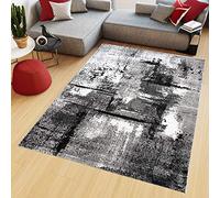 TAPISO Maya Alfombra de Pelo Corto Resistente Suave Diseño Moderno Abstracto Tonos de Gris Blanco Negro Alfombra de Salón Dormitorio Habitación Infantil 140 x 200 cm