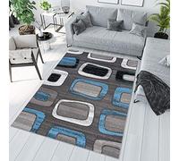 TAPISO Maya Alfombra de Pelo Corto Resistente Suave Diseño Moderno Azul Tonos de Gris Blanco Negro Alfombra de Salón Dormitorio Habitación Infantil 200 x 200 cm