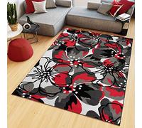 TAPISO Maya Alfombra de Pelo Corto Resistente Suave Diseño Moderno Floral Rojo Gris Blanco Negro Alfombra de Salón Dormitorio Habitación Infantil Oficina 200 x 300 cm
