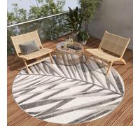 TAPISO Patio Redonda Alfombra de Pelo Corto Exterior Interior Resistente Moderna Efecto 3D Hojas de Palma Gris Beige Alfombra de Salón Terraza Cocina Habitación Balcón Oeko-Tex 200 x 200 cm