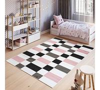 TAPISO Pinky Alfombra Cuarto de Niños Juvenil Diseño Moderno Rosa Gris Blanco Negro Geométrico Suave Delgada 120 x 170 cm