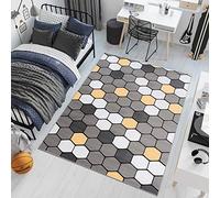 TAPISO Pinky Alfombra de Habitación Infantil Bebé Juvenil Alfombra para Niños Alfombra de Juegos Diseño Moderno Gris Amarillo Blanco Geométrico Pelo Corto Suave 120 x 170 cm