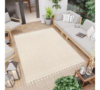 TAPISO Rio Loop Alfombra Pelo Corto con Flecos Interior Exterior Efecto 3D Moderna Crema Blanco Alfombra de Salón Cocina Terraza Habitación Balcón Oeko-Tex 140 x 200 cm