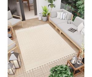 TAPISO Rio Loop Alfombra Pelo Corto con Flecos Interior Exterior Efecto 3D Moderna Crema Blanco Alfombra de Salón Cocina Terraza Habitación Balcón Oeko-Tex 140 x 200 cm