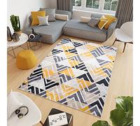 TAPISO Toscana Alfombra Antideslizante de Salón Dormitorio Habitación Infantil Diseño Moderno Abstracto Amarillo Gris Negro Crema Patrón Impreso Sin Pelo Suave 140 x 200 cm