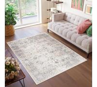 TAPISO Valley Alfombra de Pelo Corto Brillante Suave Diseño Clásico Vintage Tradicional Beige Gris Crema Alfombra de Salón Dormitorio Habitación Oeko-Tex 160 x 220 cm