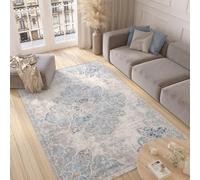 TAPISO Valley Alfombra de Pelo Corto Brillante Suave Diseño Clásico Vintage Tradicional Gris Azul Crema Alfombra de Salón Dormitorio Habitación Oeko-Tex 300 x 400 cm