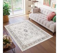 TAPISO Valley Alfombra de Pelo Corto Brillante Suave Diseño Clásico Vintage Tradicional Gris Beige Crema Alfombra de Salón Dormitorio Habitación Oeko-Tex 140 x 200 cm