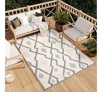 TAPISO Viera Alfombra Exterior Interior Pelo Corto Moderna Efecto 3D Gris Crema Beige Étnica Abstracta Terraza Salón Cocina Habitación Balcón Dormitorio 80 x 150 cm