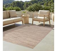 TAPISO Yucana Alfombra de Exterior e Interior Resistente UV Impermeable Robusta Balcón Terraza Jardín Cocina Diseño Boho Étnico Rayas Marrón Beige Moderno 160 x 230 cm
