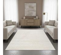 TapisTrend Alfombra de diseño Crema 160x230 cm Moderna con líneas Curvas concéntricas y Estampado Abstracto en Relieve para Sala de Estar