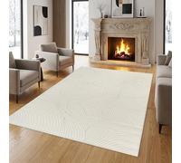 TapisTrend Alfombra de diseño Crema 160x230 cm Moderna con líneas onduladas superpuestas y Efecto topográfico para Sala de Estar, Dormitorio y Comedor
